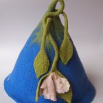 Blue sauna hat with flower