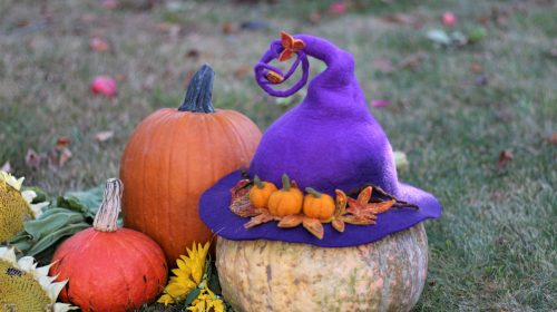 Sauna hat "Halloween party in purple"