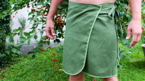 Moss green Linen men skirt for sauna, washed linen sauna skirt, saunakilt, sauna wrap, wellness wrap, sauna towel