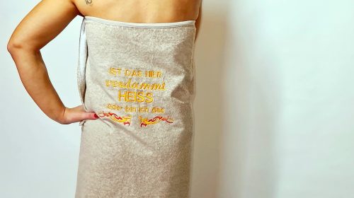 Natural terry sauna dress, wrap with embroidery